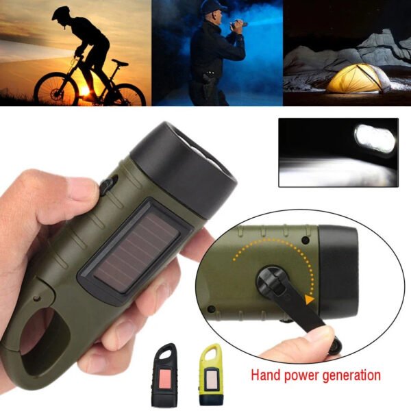 Portable LED Flashlight Tent Light Hand Crank Dynamo Solar Power Torch for Outdoor Camping Hiking Long-range Emergency Lantern - Image 4