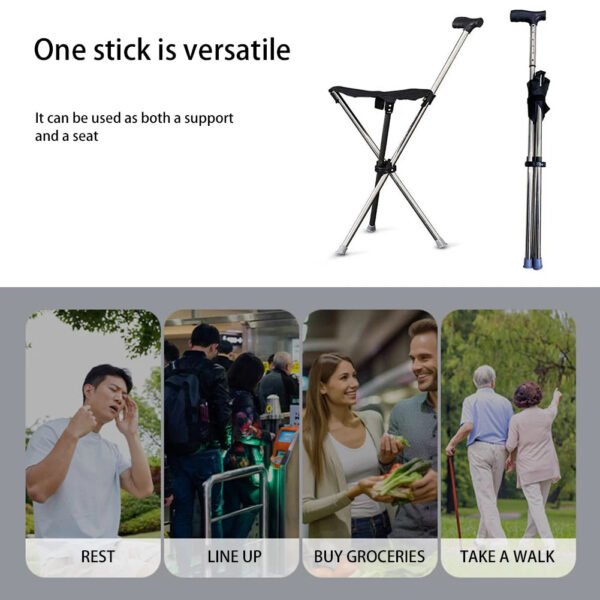 Lightweight Cane With Seats Height Adjustables 3 Legged Lightweight Folding Cane Versatile Stable Walking Stick For Elderly - Image 2
