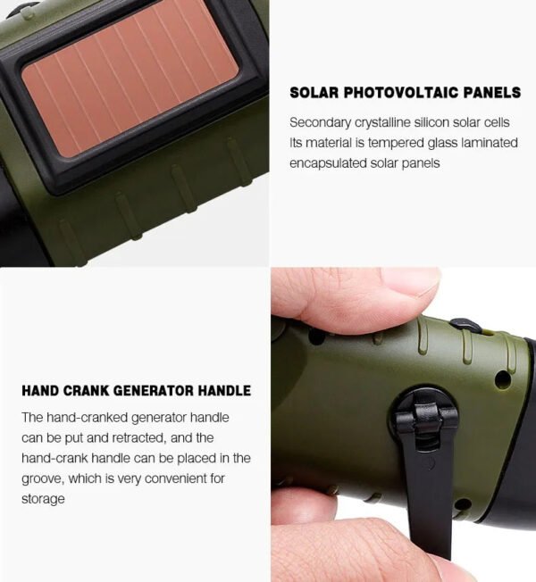 Portable LED Flashlight Tent Light Hand Crank Dynamo Solar Power Torch for Outdoor Camping Hiking Long-range Emergency Lantern - Image 10