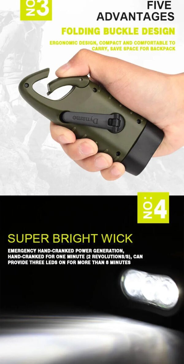 Portable LED Flashlight Tent Light Hand Crank Dynamo Solar Power Torch for Outdoor Camping Hiking Long-range Emergency Lantern - Image 7