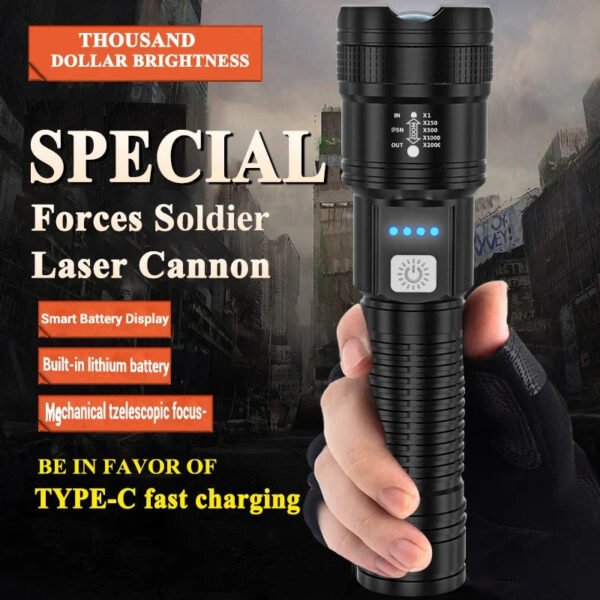High Strong Power Led Flashlights 2000LM Tactical Torch with Display Light USB Charging Camping Fishing Emergency Zoom Lantern - Image 10