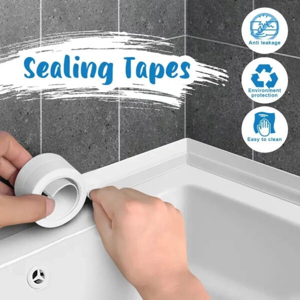 1 Roll of Waterproof White PVC Self-Adhesive Tape - Perfect for Bathroom, Sink & Kitchen - Super Strong Stickiness! - Image 1