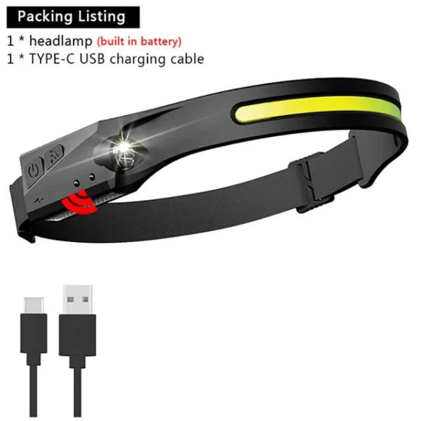 Sensor Headlamp LED Head Flashlight Rechargeable Headlight Head Torch Built-in Battery 5 Lighting Modes Fishing Camping Lantern - Image 28