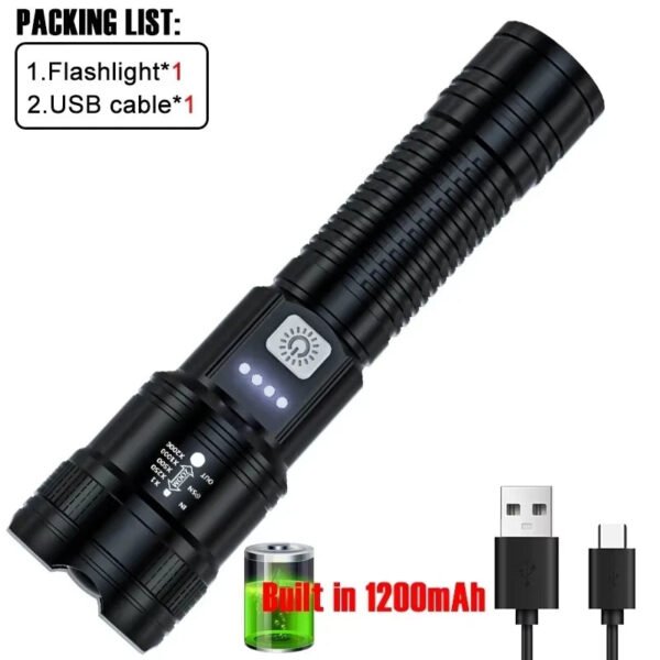 High Strong Power Led Flashlights 2000LM Tactical Torch with Display Light USB Charging Camping Fishing Emergency Zoom Lantern - Image 19