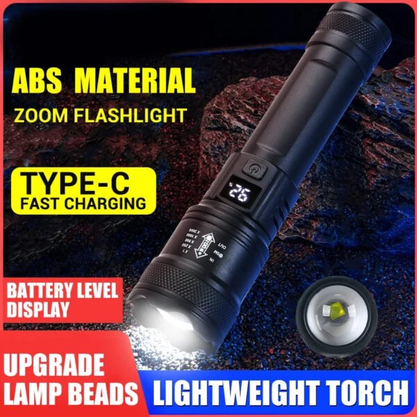 High Strong Power Led Flashlights 2000LM Tactical Torch with Display Light USB Charging Camping Fishing Emergency Zoom Lantern - Image 8