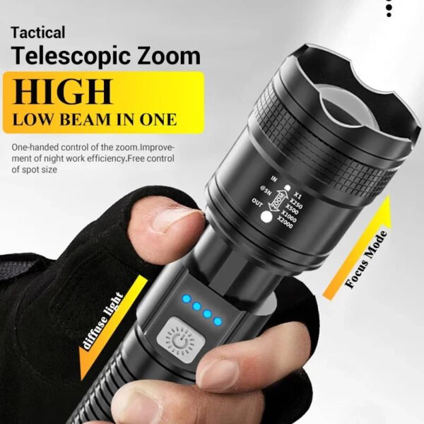 High Strong Power Led Flashlights 2000LM Tactical Torch with Display Light USB Charging Camping Fishing Emergency Zoom Lantern - Image 14