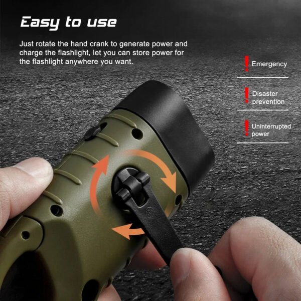 Portable LED Flashlight Tent Light Hand Crank Dynamo Solar Power Torch for Outdoor Camping Hiking Long-range Emergency Lantern - Image 2