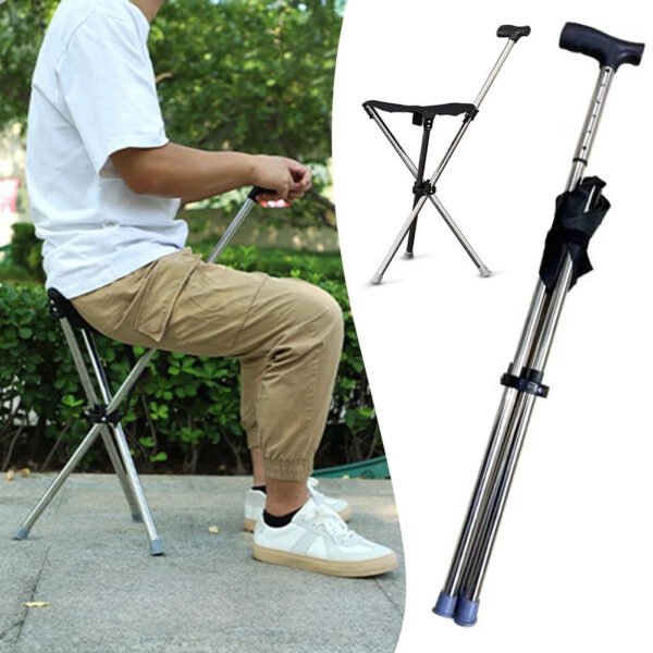 Lightweight Cane With Seats Height Adjustables 3 Legged Lightweight Folding Cane Versatile Stable Walking Stick For Elderly - Image 3