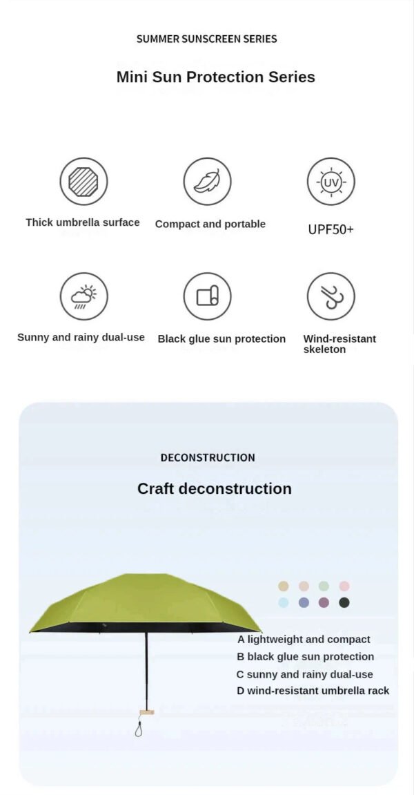 1Pc 55% Off Mini Sun Umbrella Pocket Rain Umbrella Vinyl Folding UV Ultraviolet Protection Sun Shade Pocket Parasol Capsule - Image 9